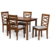 Baxton Studio Mirna Modern and Contemporary Grey Fabric Upholstered and Walnut Brown Finished Wood 5-Piece Dining Set